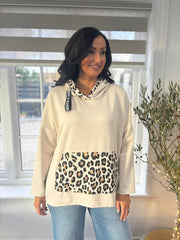Stone Leopard Trim Hoodie Joan