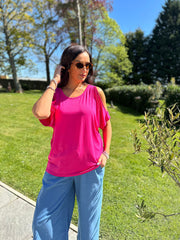 Lipstick Pink Cold Shoulder Top Orla