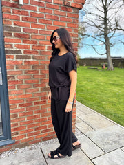 Black Ribbed Drape Tie Co-ord Daniella