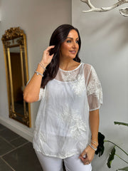 White Sheer Floral Top Vicki