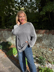 Grey Designer Inspired Stripe Knit Yvonne