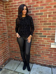 Black Printed Mesh Top Helen