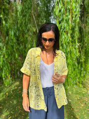 Lemon Bubble Cotton Paisley Short Sleeve Shirt Jackie