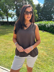 Chocolate Floral Mesh Bubble Cotton Top Robin