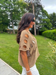 Bronze Distressed Metallic Knit Bianca