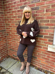 Chocolate & White Chunky Heart Knit Toni