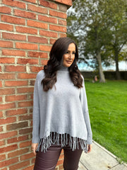 Grey Fringed Roll Neck Jumper Naomi