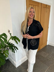 Black Net Floral Blouse Sapphira