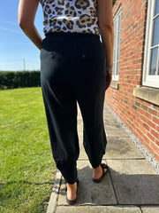 Black Bubble Cotton Barrel Leg Trousers
