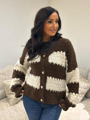 Chocolate Block Stripe Knitted Cardigan Elle