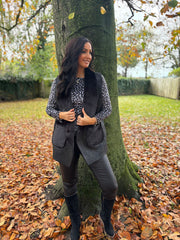 Black Faux Fur Trim Gilet Orla