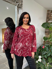 Wine Swirl Button Knit Brenda