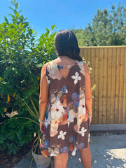 Chocolate Brushed Floral Pattern Dress Valentina