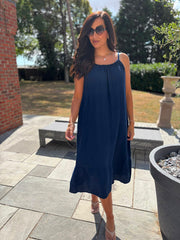 Navy Bubble Cotton Dress Athena