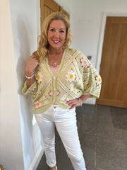 Sage Floral Diamond Knit Cardi Iris