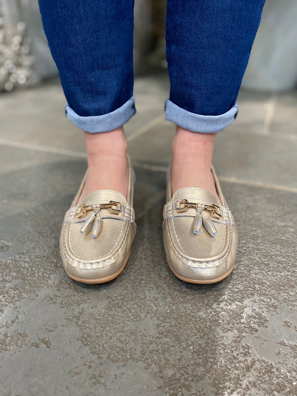 Gold Leather Tassel Loafer Size 4 Tillett s