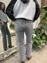 Grey Wide Leg Diamante Heart Jeans