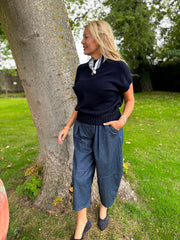 Navy Ribbed Detail Knit Petra