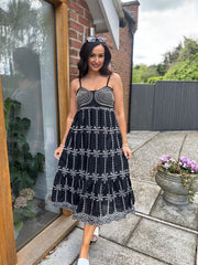 Black Boho Embroidered Sun Dress Kelsey