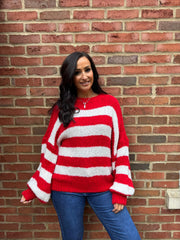 Red Drop Shoulder Striped Knit Mabel