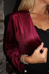 Wine Cropped Velour Jacket