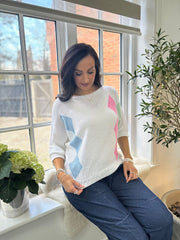 White Diamond Crew Neck Knit Fran