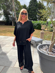 Black Sequin Trim Top Astrid