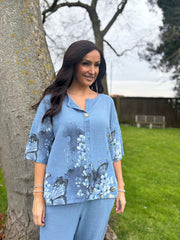 Denim Floral Butterfly Top Reeva