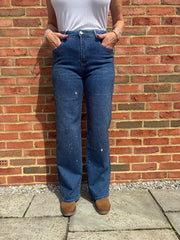 Denim Diamante Wide Leg Jeans