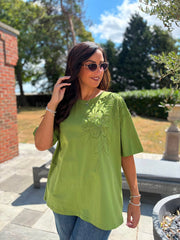 Lime Beaded Floral Tee Faith