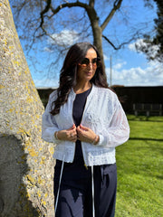 White Floral Mesh Bomber Jacket Elma
