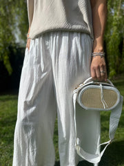 White Sparkle Wide Leg Pull On Trousers