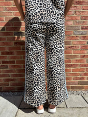 Blue Premium Leopard Pull on Wide Leg Trousers