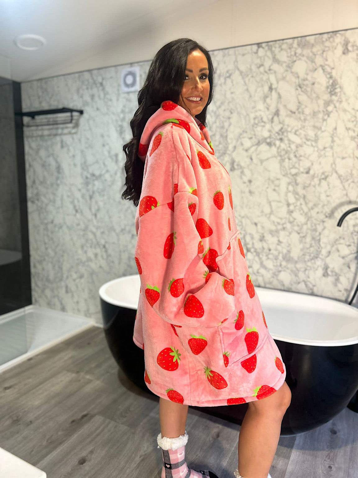 Pink Strawberries Oversized Blanket Hoodie Tillett's