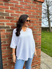White Boho Daisy Bubble Cotton Top Skye