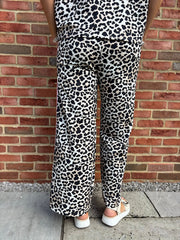 Pink Premium Leopard Pull on Wide Leg Trousers