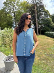 Denim Flower Detail Vest Top Nina