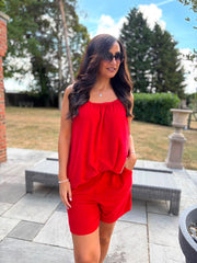 Red Raw Edge Towelling Vest Natasha