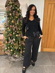 Black Diamante Seam Front Trousers Nina