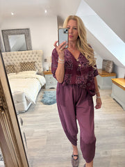 Wine Paisley Bubble Cotton Top Quinley