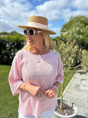 Pink Pointelle Open Knit Kyra