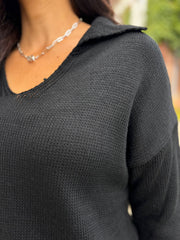 Black Open Collar Jumper Rhea