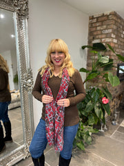 Wine Block Print Raw Edge Scarf