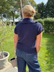 Navy Collared Short Sleeve Knit Annie