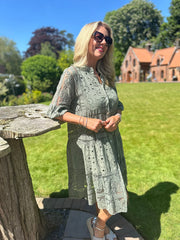 Khaki Mesh Lace Panel Dress Vivian