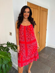 Red Paisley Bubble Cotton Summer Dress Flo