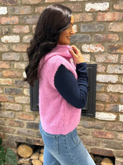 Pink Sleeveless Knitted Hoodie Sherida