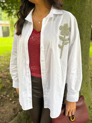 Winter White Diamante Flower Shirt Kristie