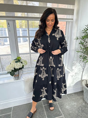 Black Gold Embroidery Shirt Dress River