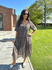 Chocolate Broderie Bardot Dress Orla